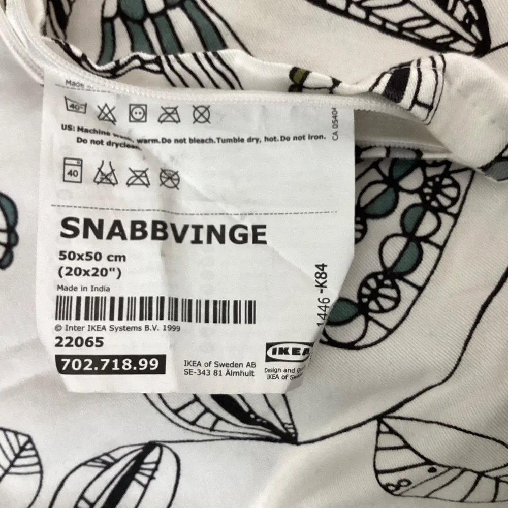 IKEA SNABBVINGE Cushion Covers 20x20” Set of 4 Black White Blue Olive Birds MINT